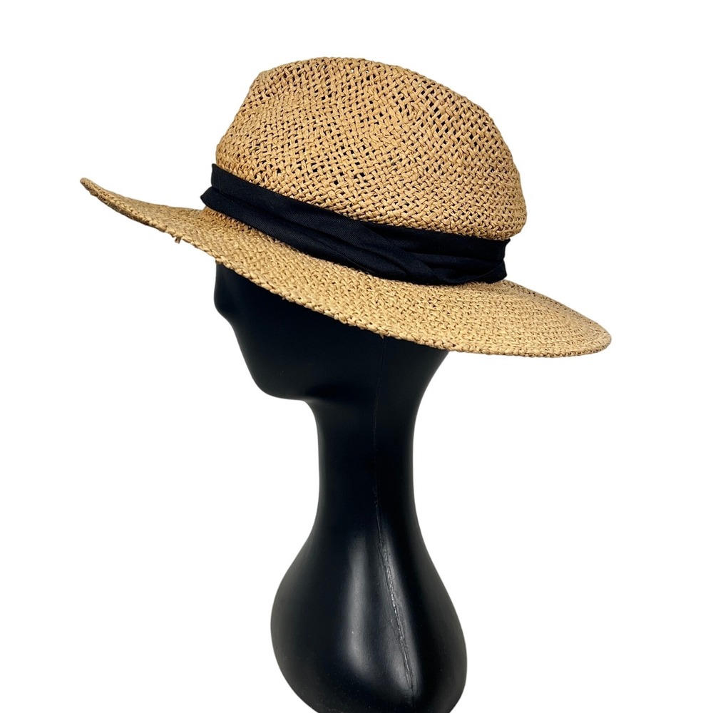 Torrid Straw Fedora Hat Beige Straw‎ Black Ribbon Accent Women's S / M